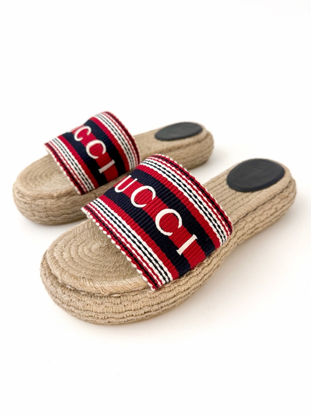 GUCCI | Sabela Web Stripe Logo Espadrille Platform Slides Sandals EU 39 - Picture 2 of 13